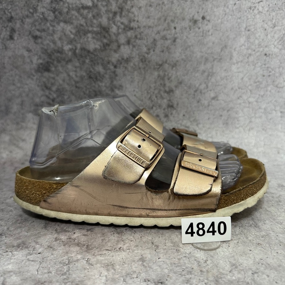 Birkenstock Arizona Sandals Women Size 39 US 8 Rose Gold Metallic Copper Leather